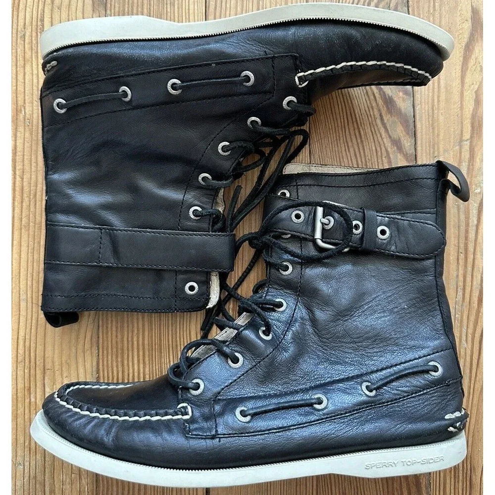 Sperry Top-Sider Huntley Lac Buckle Black‎ Boat Deck Shoe Boots Men's 8.5 M